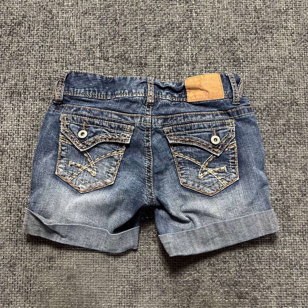 Amethyst Denim Shorts Womens 7 Blue Low Rise Y2K Thick Stitch Distressed